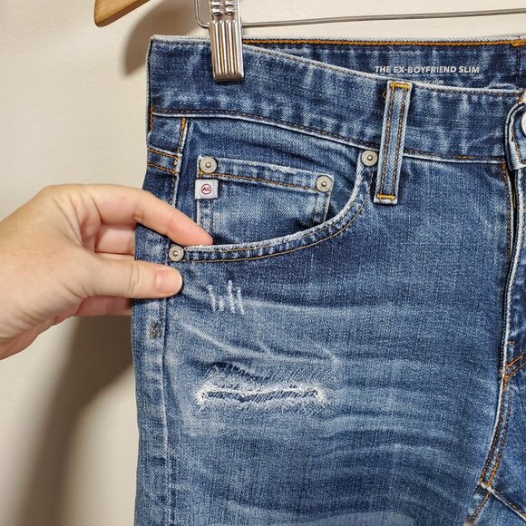 AG ADRIANO GOLDSCHMIED Ex-Boyfriend Slouchy Slim Patchwork Jeans Women's 27 x 26 - Picture 3 of 15